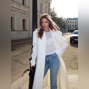 H&M Tie Belt Coat White Size M NWT